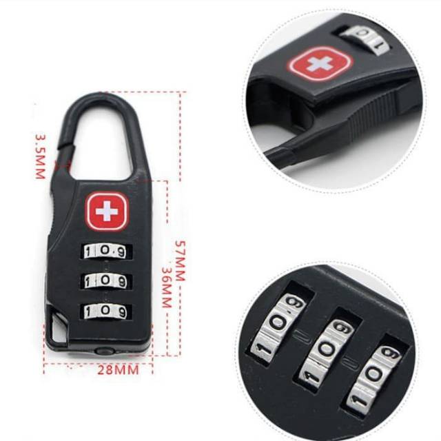 Kunci Gembok Koper Swiss / Kunci Pengaman Zipper Lock Code Password Angka