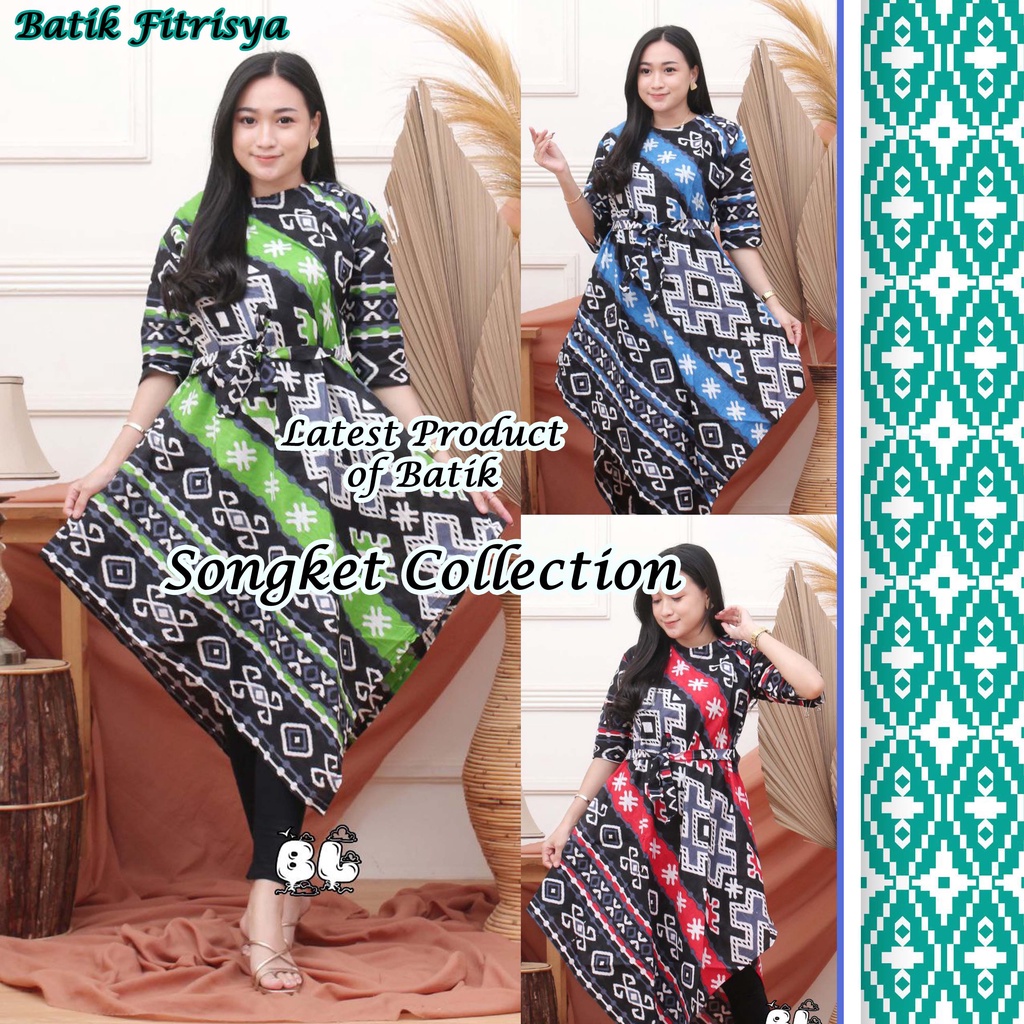 Dress Lancip - Dress Songket & Tenun Model Lancip Ketupat Motif Songket Palang Warna Merah Biru Hija