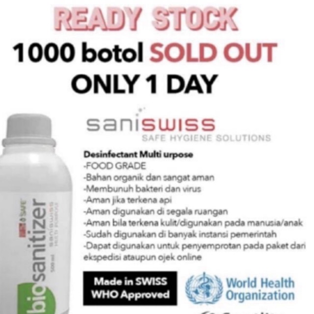 SANISWISS DISINFECTANT / DISINFECTANT SANISWISS 500 ML BIO SANISWISS FOOD GRADE AMAN UNTUK ANAK