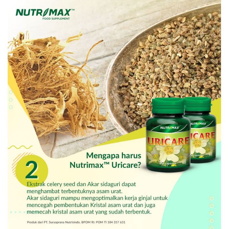 Nutrimax Uricare Isi 30 Vitamin Obat Herbal Penurun Menurunkan Penyakit Kadar Asam Urat Tinggi Alami