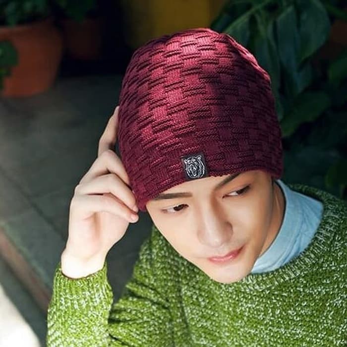 Topi Kupluk/Beanie Bahan Wol Desain Rajut Motif Daun Gaya Casual  YT805 Topi Kupluk Dewasa Pria Raj