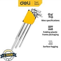 Kunci L Panjang Chrome Vanadium DELI  EXTRA LONG BALL POINT HEX KEY SET 9 Pcs