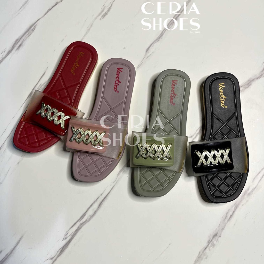 Sandal Jelly Import Wanita Slop Kokop Verotino Motif XX Bahan Karet Elastis Sendal Teplek Non-Slip SU