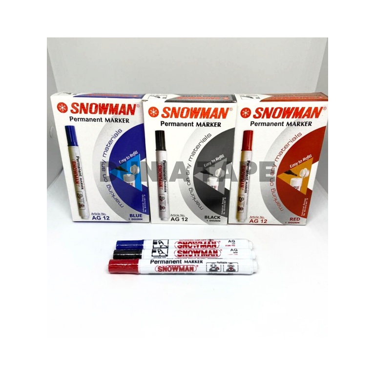 

Spidol Permanent Marker Snowman AG 12 (spidol hitam . biru . merah)