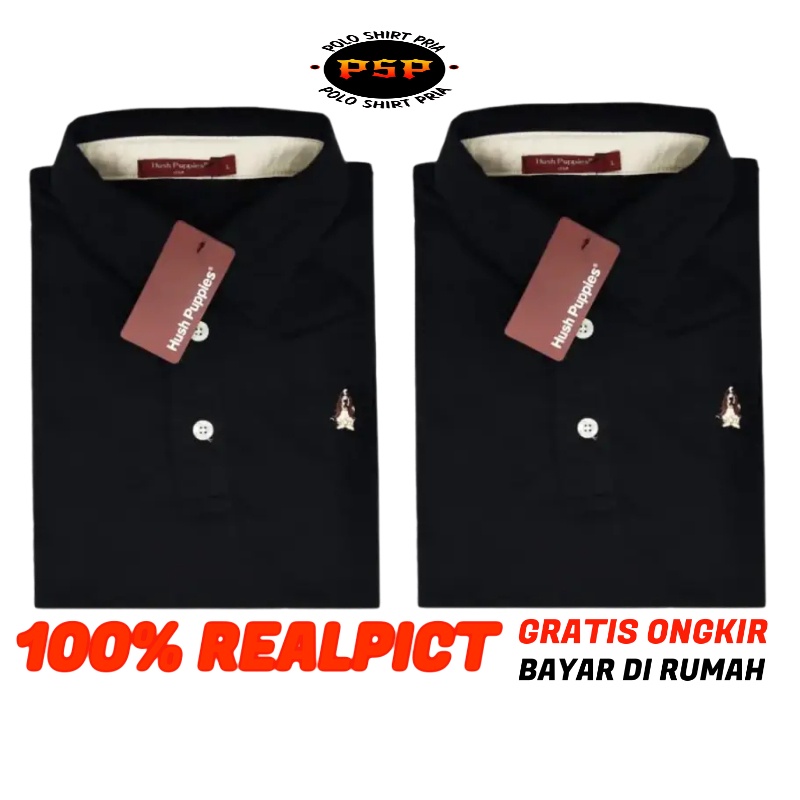 Polo Shirt Baju Berkerah Kaos Pria Kerah Cowok Hush Puppies Hitam Dewasa Jumbo Terbaru Original Bren
