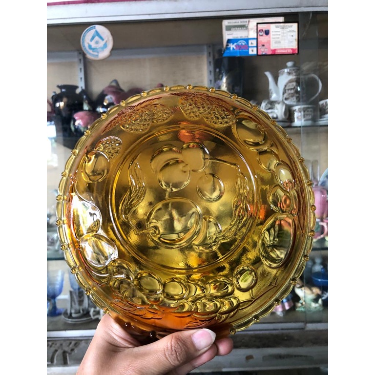Piring/ Bowl Kaca Coklat Motif Buah