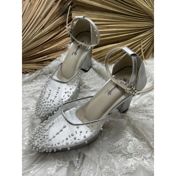 sepatu Rafaizoutfit sepatu wanita wedding zee silver tali 9cm tahu