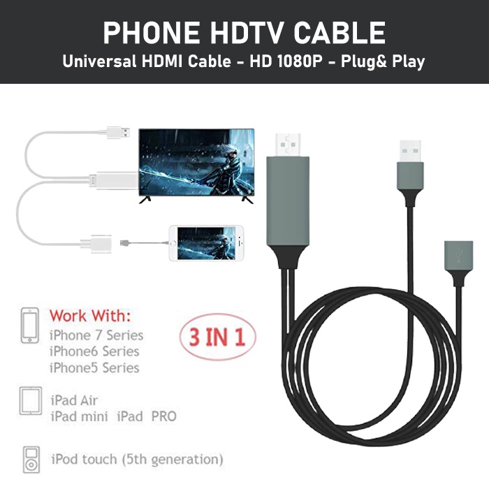 Universal Cable Phone HDTV 1080P - Kabel Untuk Mirroring Hp Ke TV