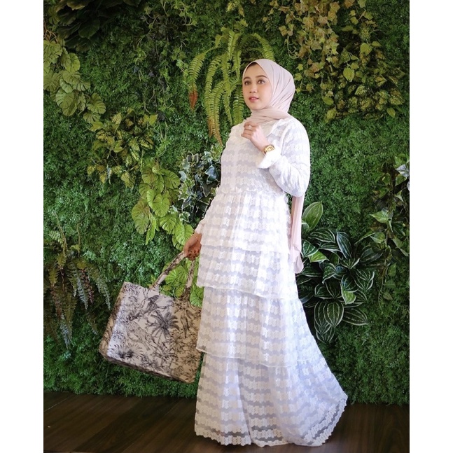 Jehan Dress Brukat Putih Dres Putih Dress Putih Kondangan Dress Putih Korean Style Long Dress Pesta 