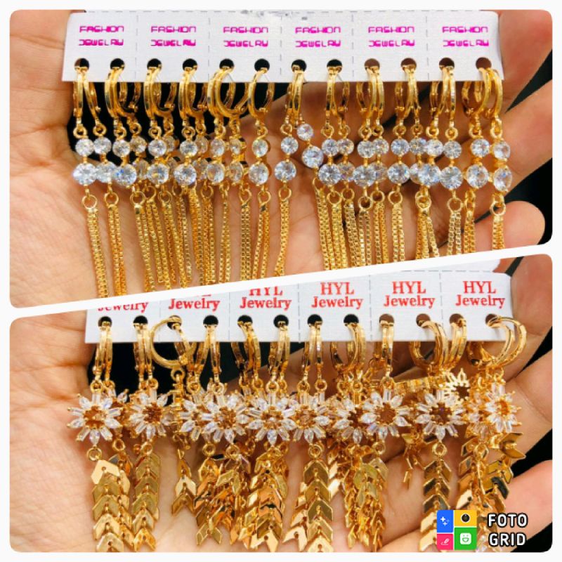 Anting panjang lapis emas wanita anting perhiasan wanita