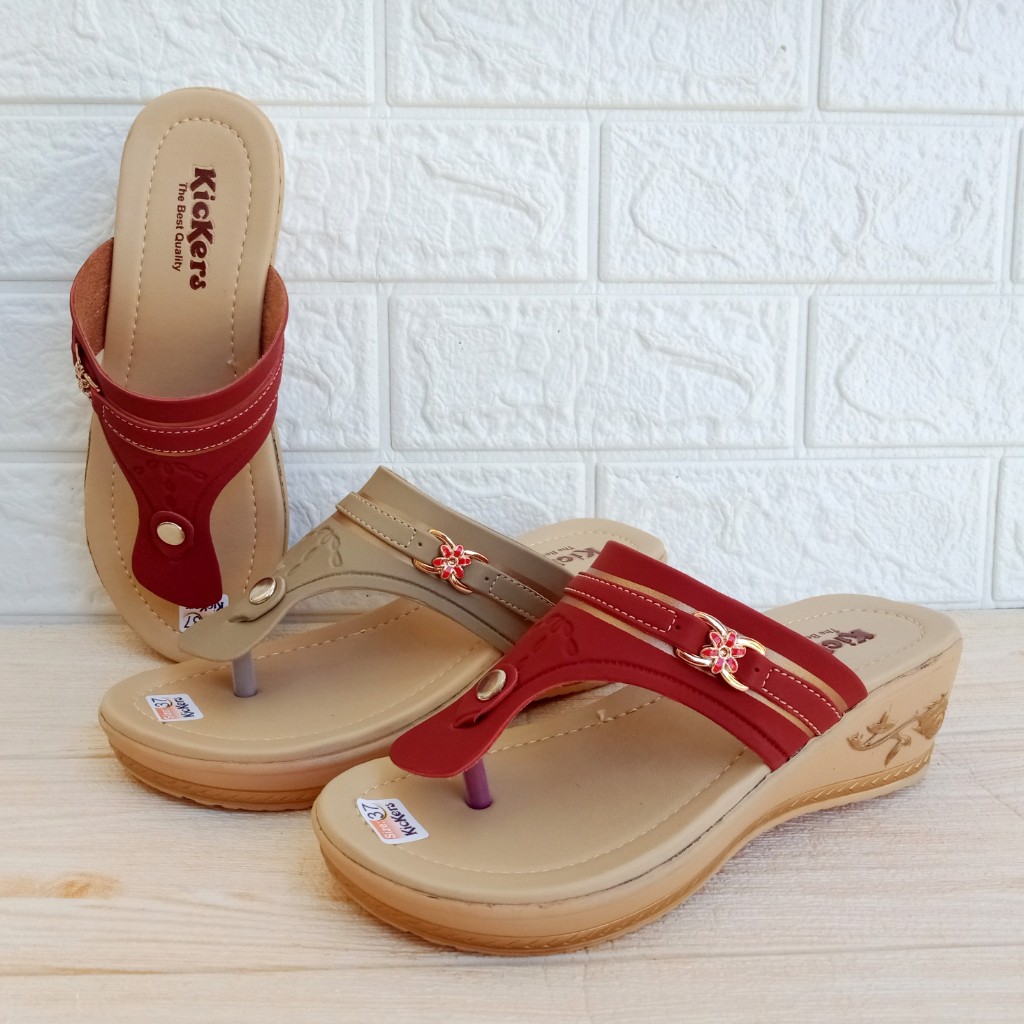 Kickers FM01 Sandal Wanita Jepit Wedges Hak 5cm Size 37-40