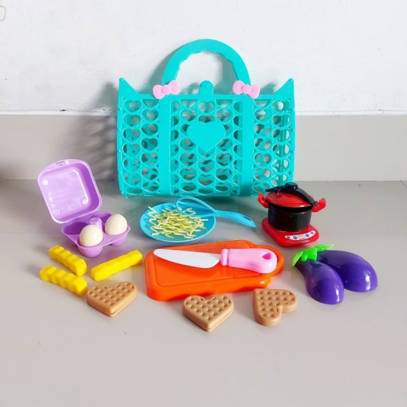 Mainan Set Keranjang Kitchen Dapur Masak Masakan Anak Cewek Perempuan Cewek