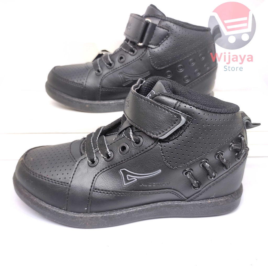 Sepatu Sekolah Ardiles 31-36 Model Boot Anak Hitam Polos dengan Kombinasi Perekat dan Tali yang Trendi RAMPAGE GRAINED BIS ACW BOMSILK