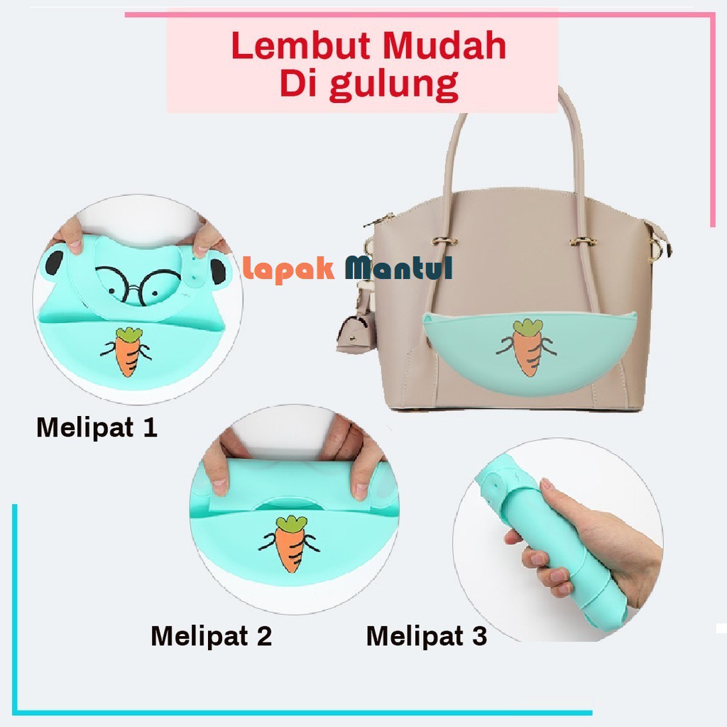 LM-0065 Celemek Makan Bayi Anak Bahan Silicon BPA Free Original Waterproof Premium Motif Karakter