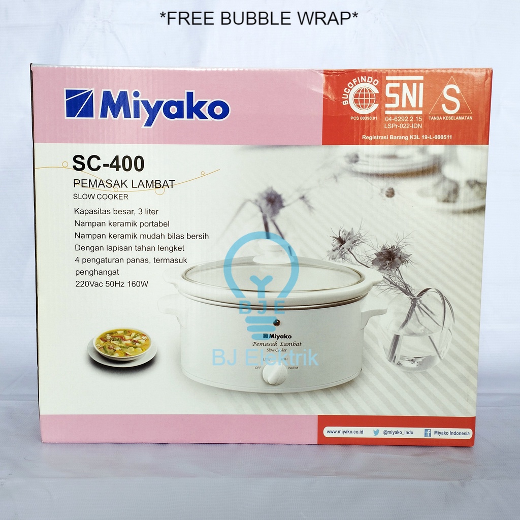 Pemasak Lambat Slow Cooker Miyako SC-400 3 Liter 3L Pot Keramik Food Grade Kapasitas Besar Untuk Mem