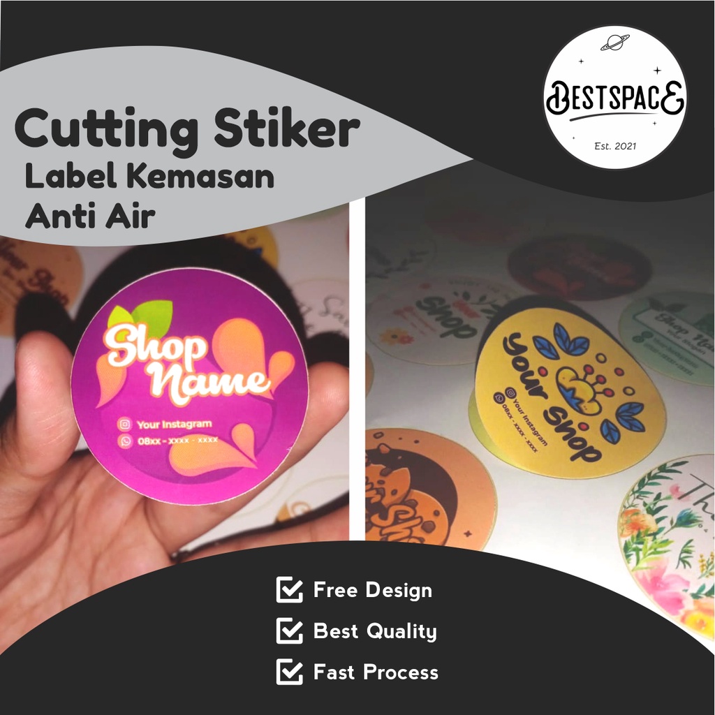 

CETAK STIKER BULAT LABEL KEMASAN KUE LEBARAN / MAKANAN / TOPLES / MINUMAN BAHAN VINYL ANTI AIR FREE DESIGN!!!