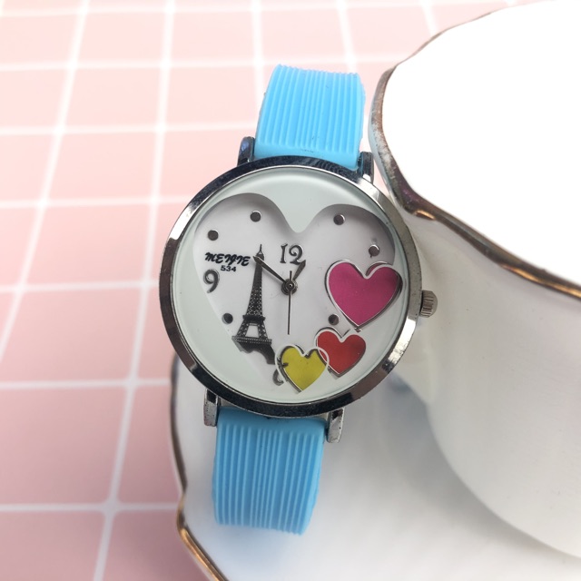 ［Ready Stock］Jam tangan wanita fashion karet gaya Paris love  S1115