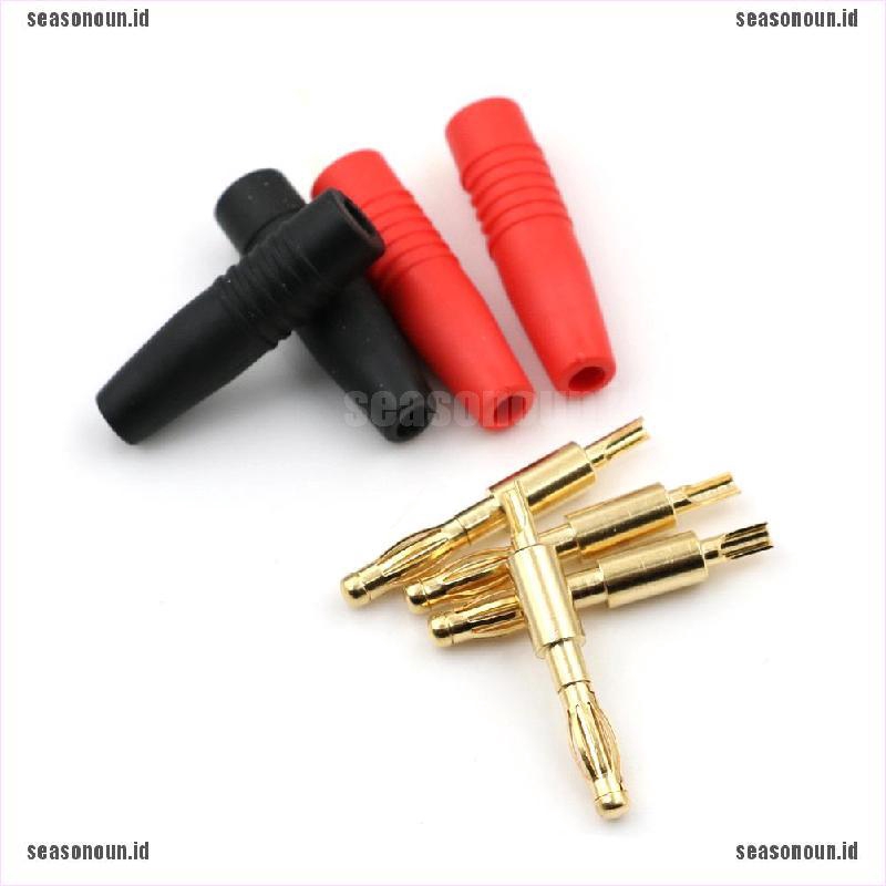 【un】4pcs Gold Plated Copper 4mm Banana Male Plug Test DIY Solder Connector R+B