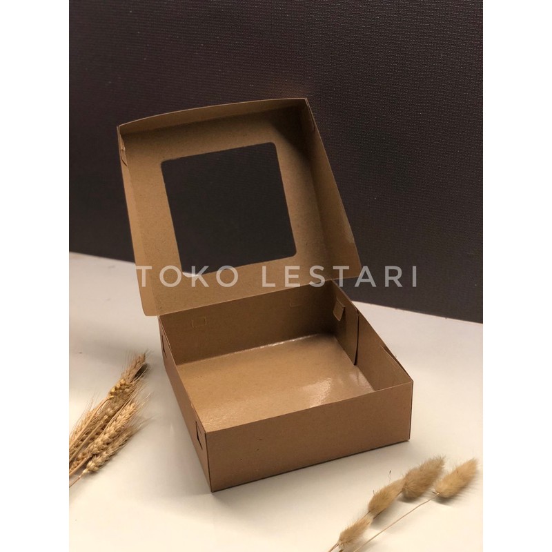 Box Kraft Coklat LAMINASI JENDELA Untuk Kotak Packing Kue Roti Snack 20 x 20 x 7 Cm