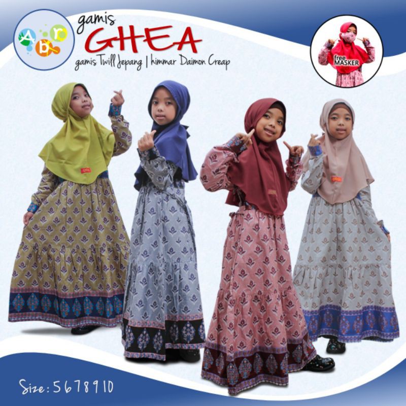 GAMIS ANAK PEREMPUAN GHEA BY ABR// KIDS LONGDRESS/ GAMIS PANJANG BAHAN BERKUALITAS/ FREE MASKER 2PLY