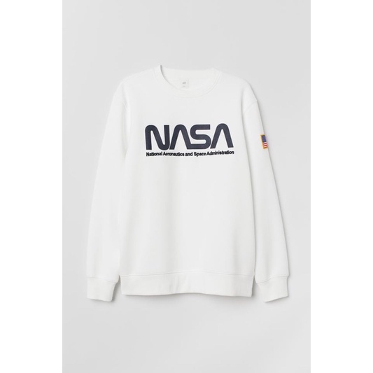 ( 8.8 ) Crewneck Sweatshirt H&amp;M Unisex Sablon Nasa Bordir Bendera Usa, Flecee Katun Lembut Tebal, Free Papperbag