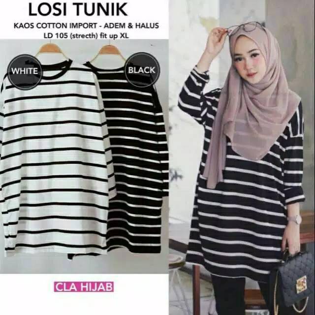 LONG TUNIK LOSI/TUNIK WANITA/MOTIF GARIS/BISA COD