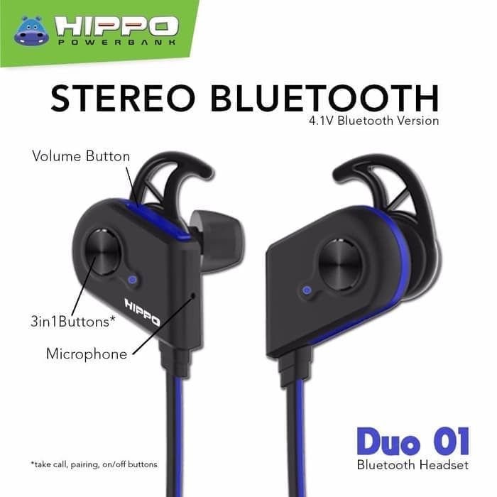 Hippo Duo 01 Bluetooth Headset - Blue