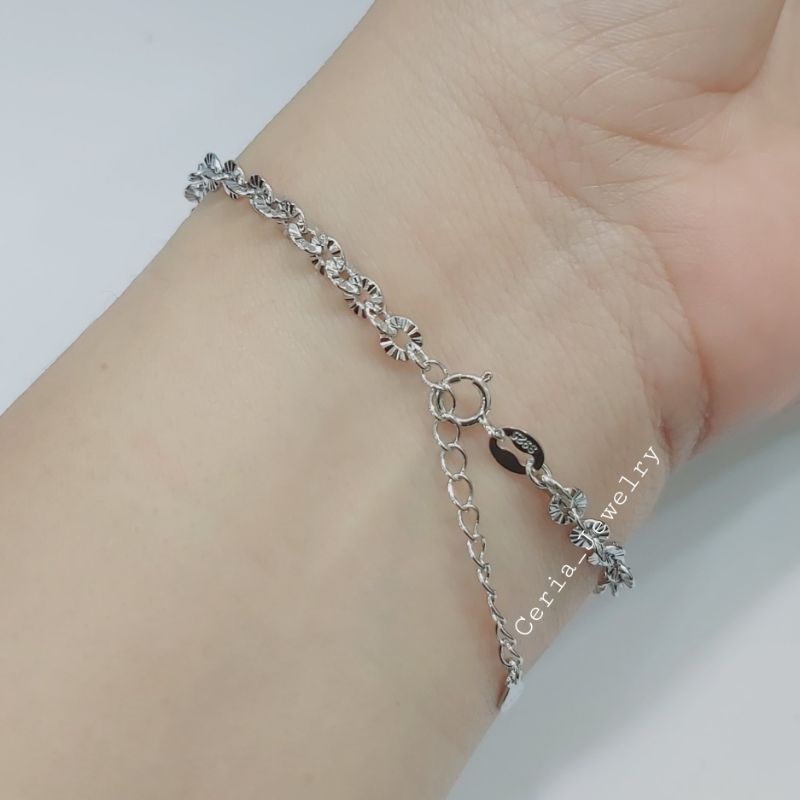 Gelang Perak Asli Silver Wanita 925 Lapis Emas Putih Model Love - Perhiasan Perak Wanita