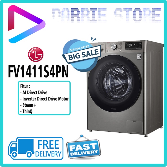 LG FV1411S4PN MESIN CUCI LG 11 KG FRONT LOADING STEAM WIFI FV1411