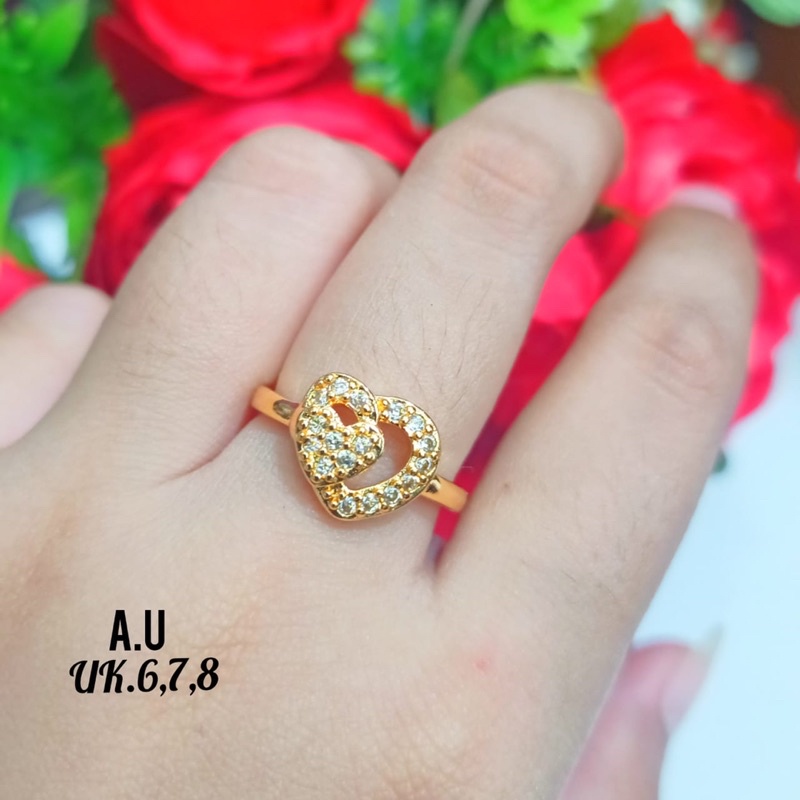 Cincin TITANIUM Dewasa *Xp* Motif love 2 full permata zircon,tidak karat *COD*