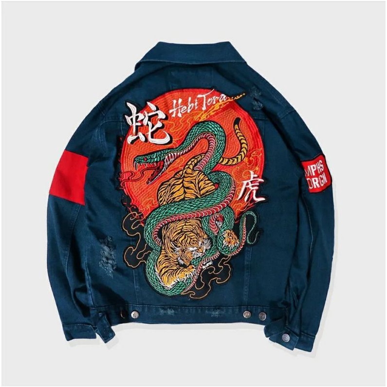 MEMPHISORIGINS - WAYANG RIPPED DENIM JACKET INDONESIA CULTURE / MEMPHIS ORIGINS JAKET DENIM PRIA DAN