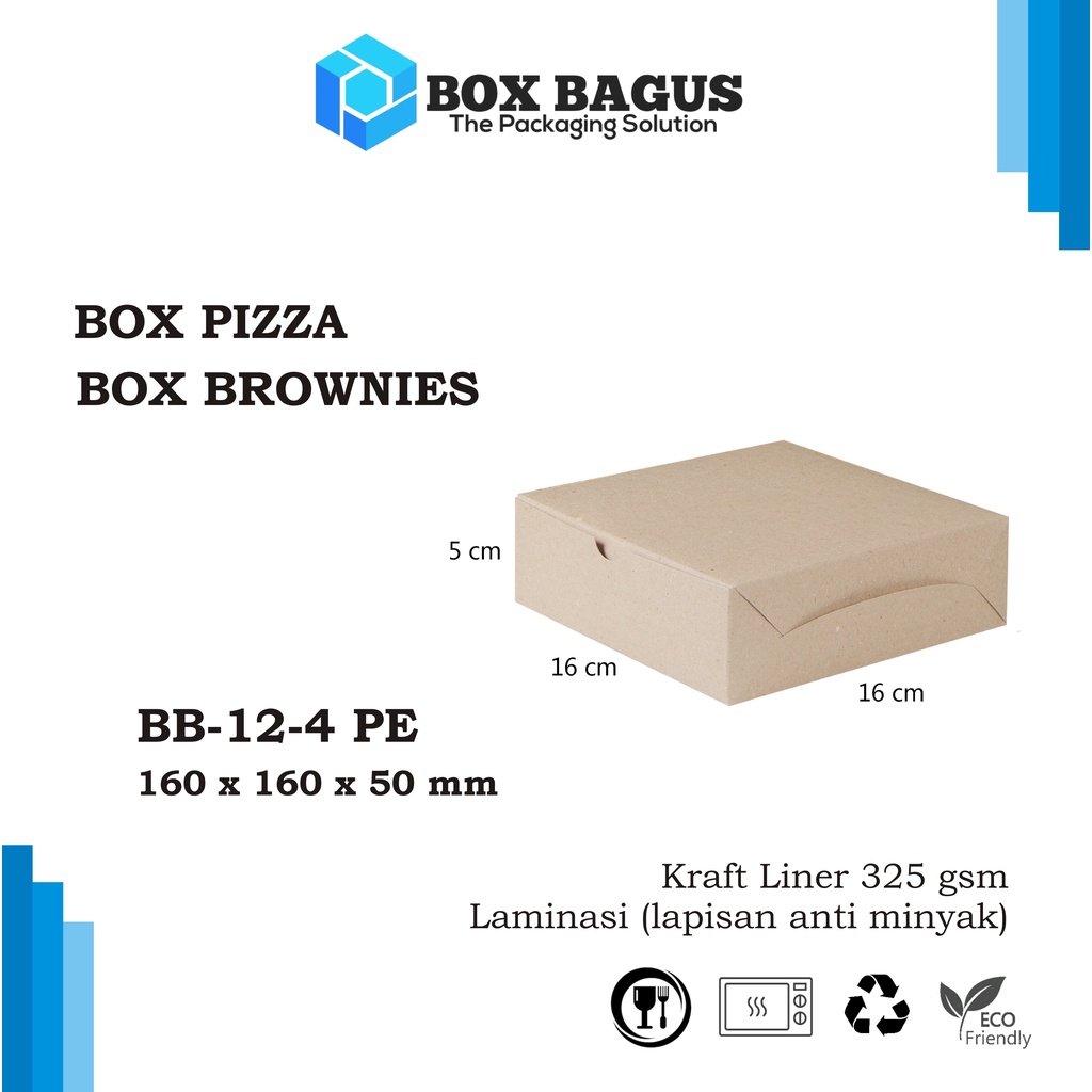 BOX DUS KARDUS KOTAK PIZZA ROTI KUE BROWNIES 16x16x5 cm KRAFT 325 gsm LAMINASI-1