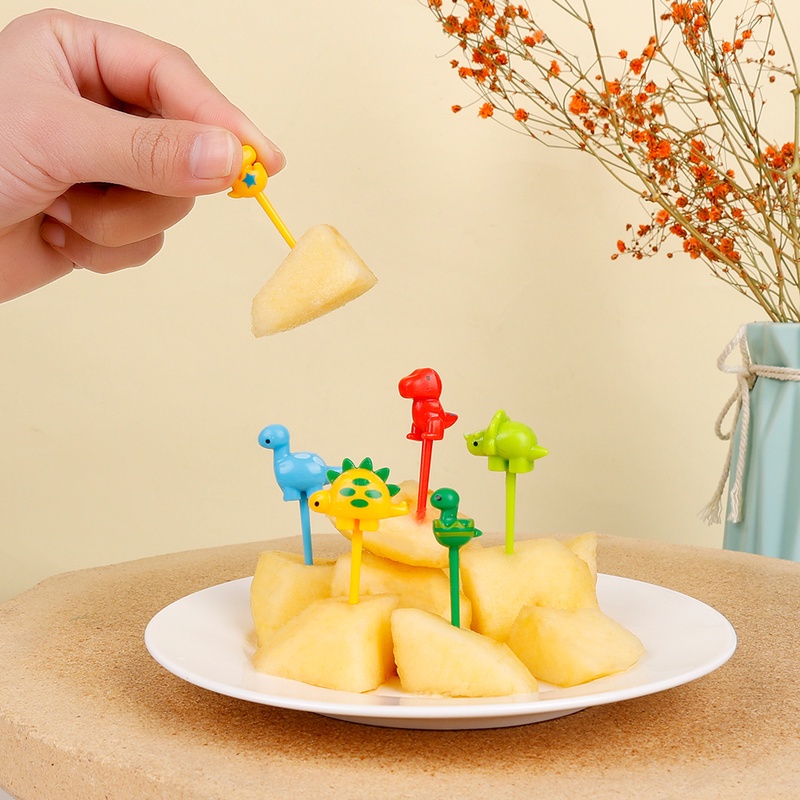 6 / 10pcs / Set Garpu Buah / Dessert / Kue Bentuk Hewan Dinosaurus / Mata Kucing Hitam Ukuran 3-6CM Untuk Dekorasi Pesta