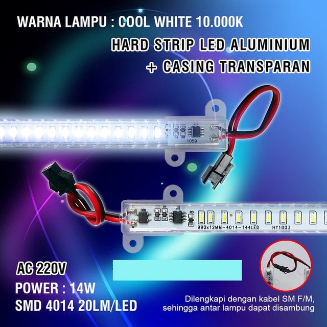 [DSP-9171] LED HARD STRIP 4014 14WATT COLD WHITE 10.000K CASING TRANSPARAN MIKA AC 220V