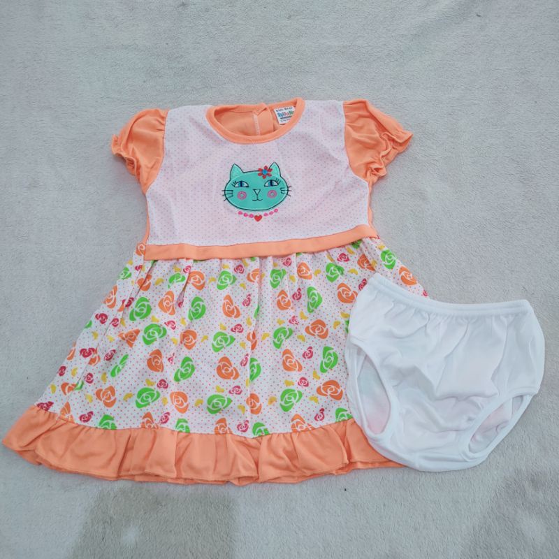 Dress Newborn 3 4 5 6 7 8 9 Bulan -1Tahun gaun baby motif Free celana Dalam