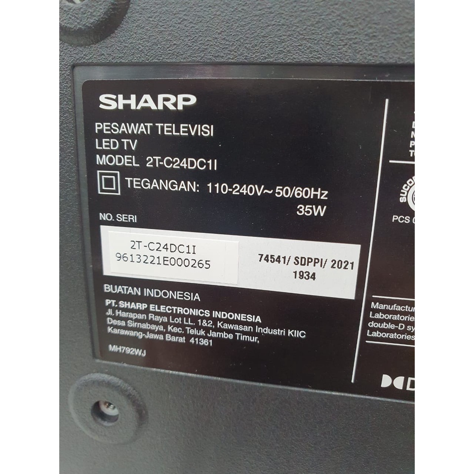 SHARP LED TV DIGITAL 24&quot; 2T-C24DC1I