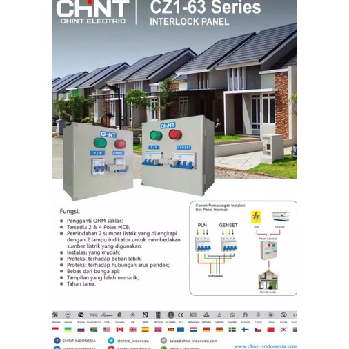 Chint Panel Interlock 2P 63A Switch Pln - Genset Ohm Saklar Cos 1-0-2 Ready Stok
