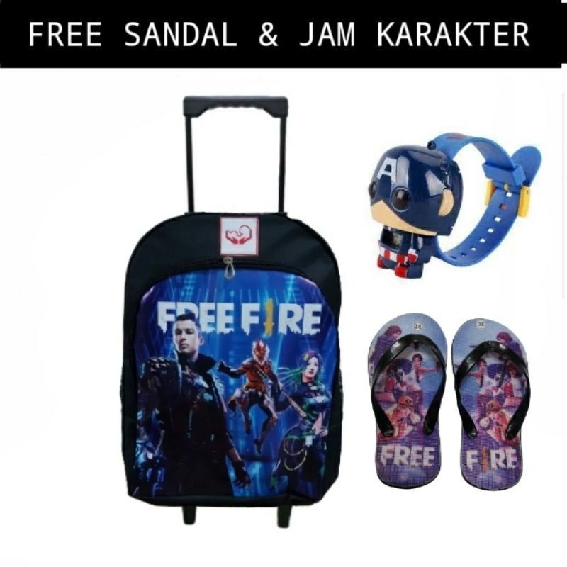 COD/ Paket Hemat 3in1 Tas Ransel Troli Anak Laki-laki/Ransel Troly Superhero Free Jam Tangan Dan Sandal spon