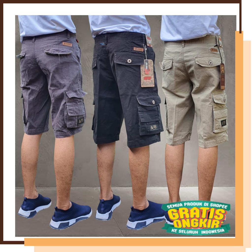 Super Keren Terbaru Rawis / Leeza Jeans - Celana Pendek Cargo Cardinal Original Black Grey Mocca Bei