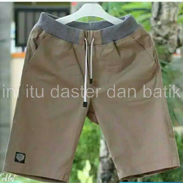 [BIG SIZE] Celana Pendek Pria Cowok Dewasa Chino Rip Karet Pinggang Chinos Katun Combed