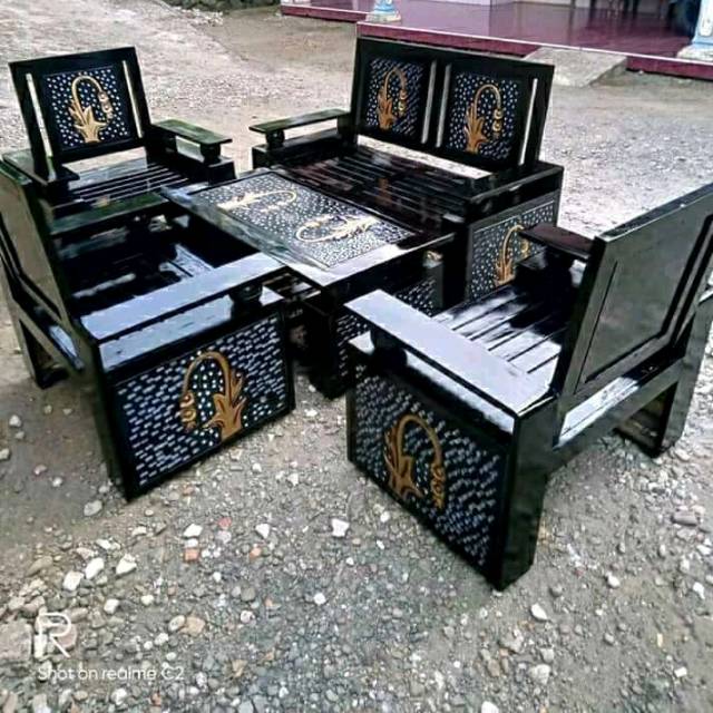 Kursi tamu minimalis kayu jati motif bunga