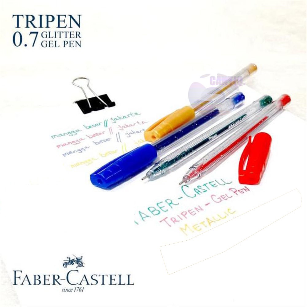 Pulpen Faber Castell Tripen Glitter Gold Gel Pen bolpoint Pena Smooth Writing 0.7MM Polpen Tinta Gold/Emas FaberCastell