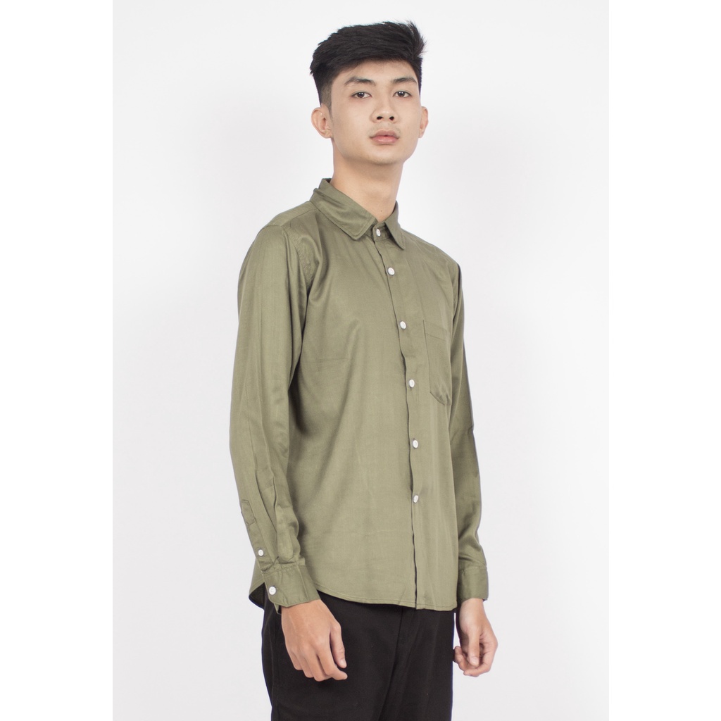 HIPNOP FortKlass Mosco Olive Kemeja Polos Pria Lengan Panjang Formal