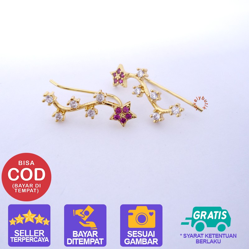 Lovelybutik Anting Xuping Emas Perhiasan Fashion Wanita Anting Wanita Korea Jepit Bunga Permata