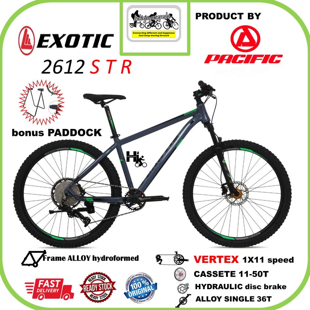 Sepeda Gunung 27,5 EXOTIC 2612 STR 1 X 11 Speed rem Hydrolik cassete 50T freehub FREE Paddock