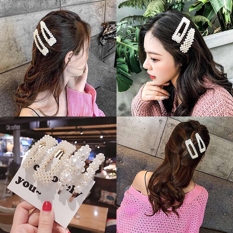 Klip Penjepit Rambut dengan Model Sisi Ganda dan Hiasan Mutiara Bergaya Japanese Pearl hairpin