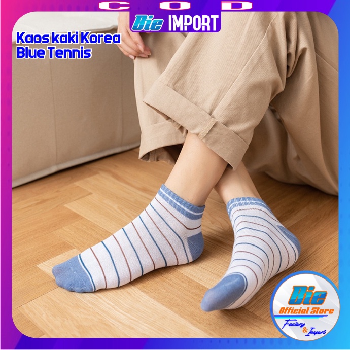 Kaos Kaki Korea Wanita Motif Blue Tennis Impor Best Seller