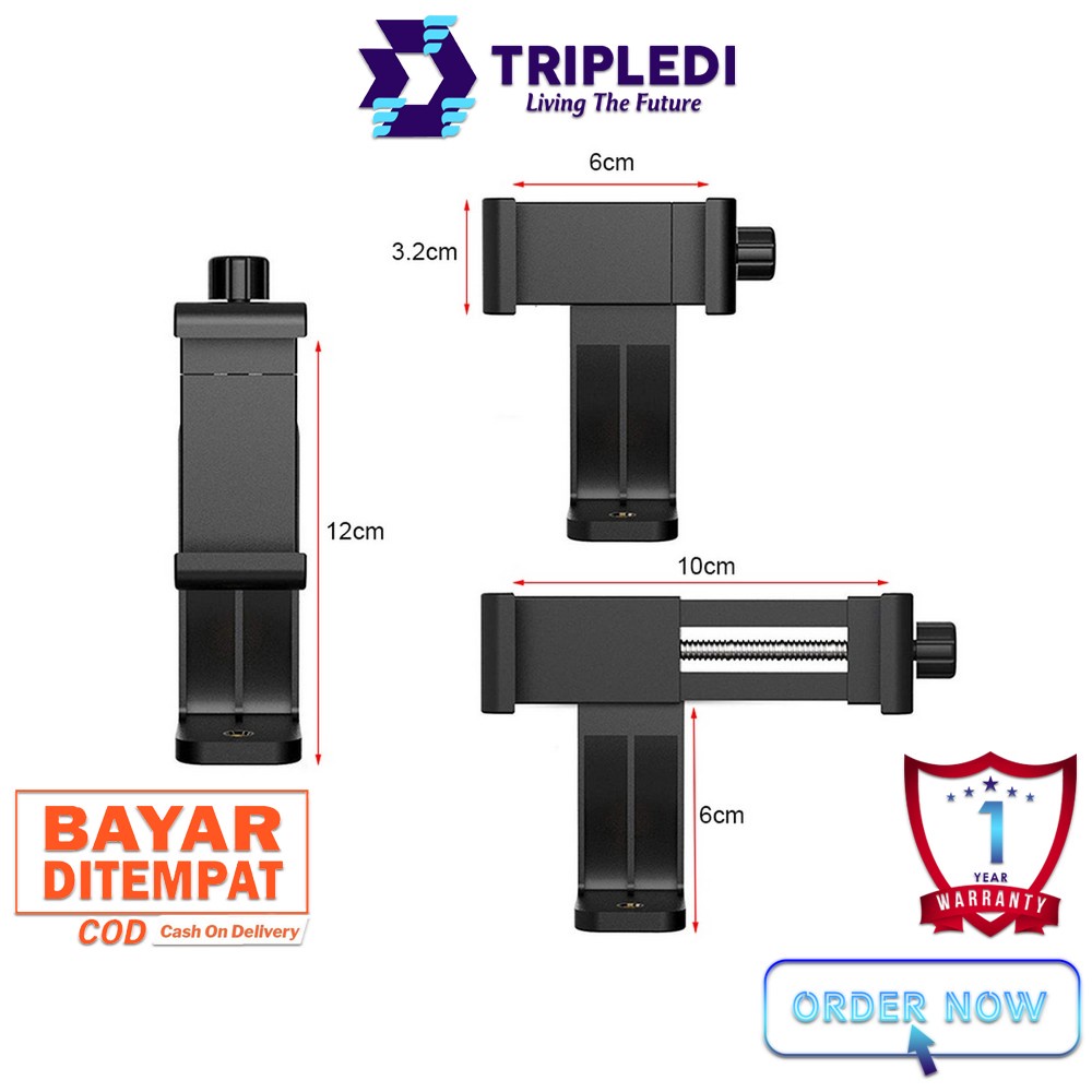 TRIPLEDI Phone Klip Stand Screw Baut Tongsis Tripod Selfie Stick Flash Light Dudukan Handphone Ponsel Rotatable  360 Derajat Horizontal Vertikal Universal IOS Android iPhone Samsung Extendable-6