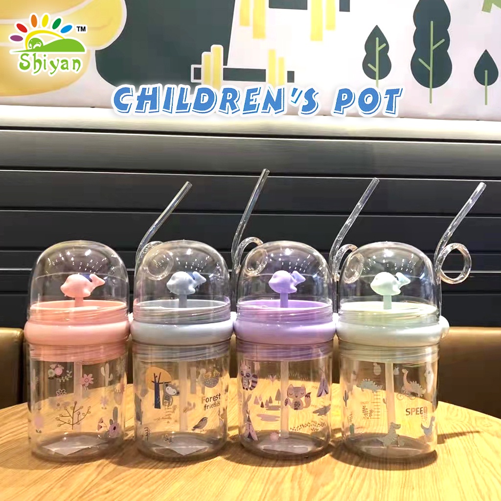 [Shiyan] botol minum dengan sedotan portable anti bocor dengan mainan paus mini ukuran 250 ml children bottles leak proof