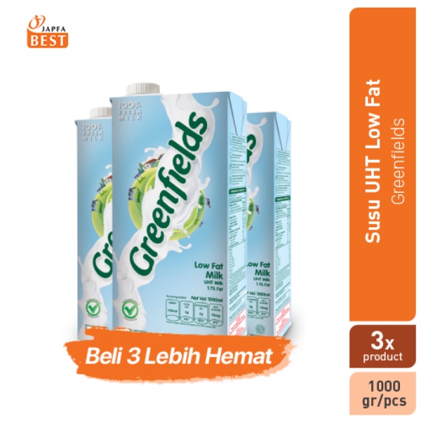 Susu Greenfields UHT Low Fat 1 L - Paket isi 3 Pcs